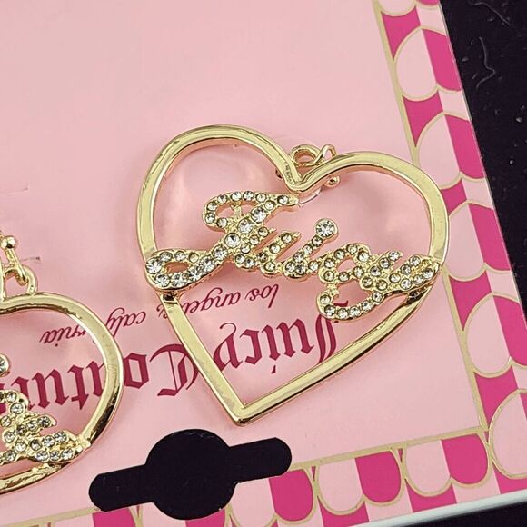 💖 NWT Juicy Couture Bling Gold Heart Dangle Earrings #7249 💖 - Picture 3 of 3